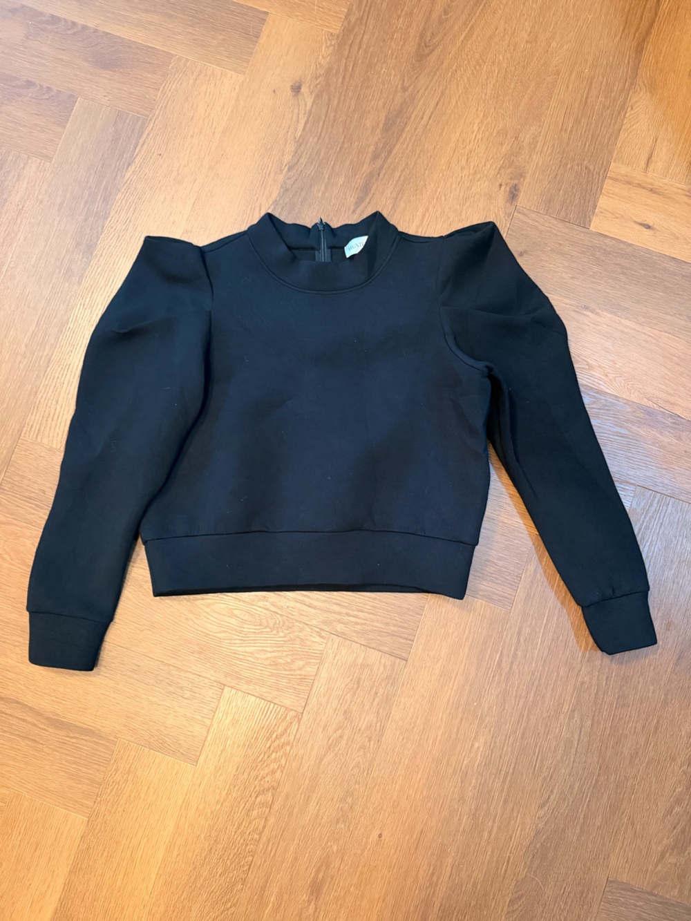Hunter Bell Puff Sleeve Sweatshirt Black Crewneck Scuba Knit Size Small